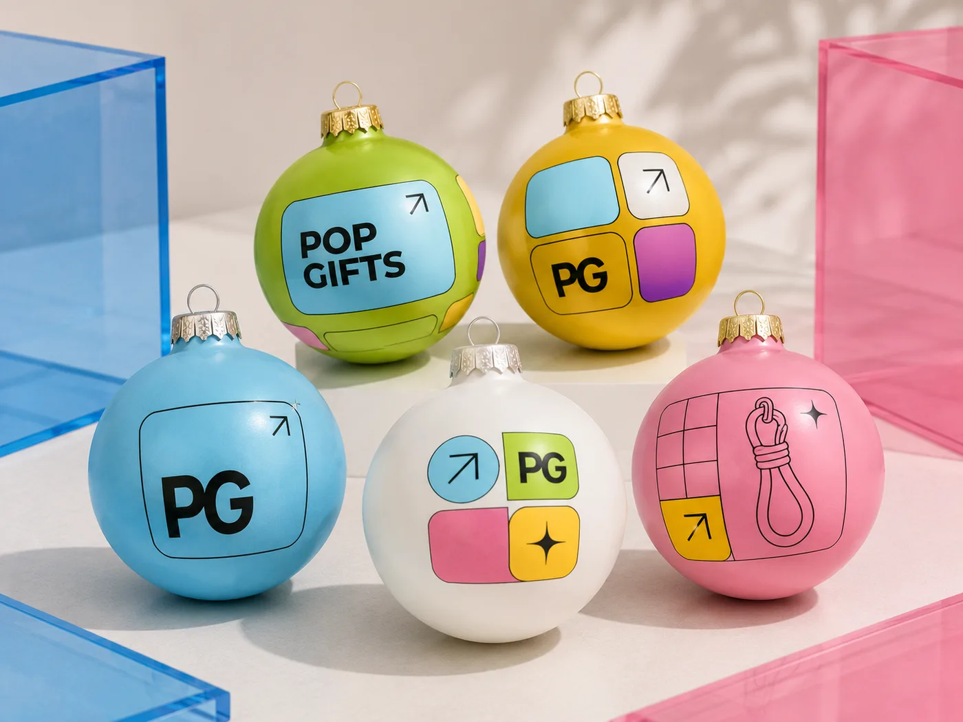 Ёлочные шары в фирменной палитре POP GIFT