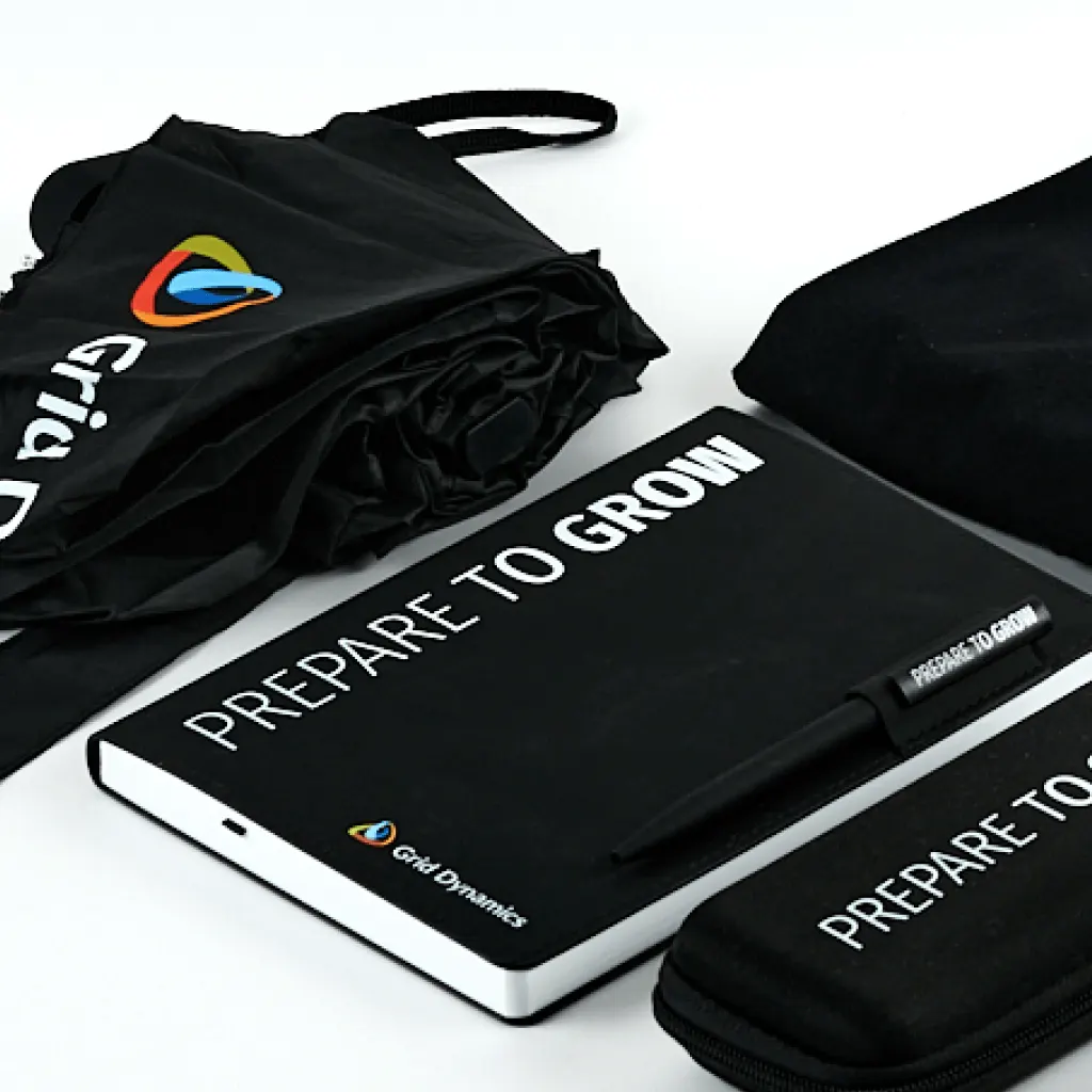 Welcome pack для Grid Dynamics: Крупный план материала, фактуры и зоны нанесения.