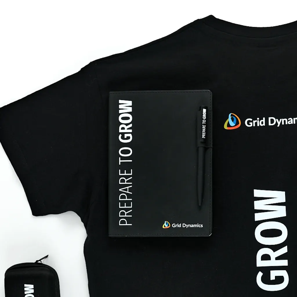 Welcome pack для Grid Dynamics: Деталь комплектации, упаковки или фирменной графики.