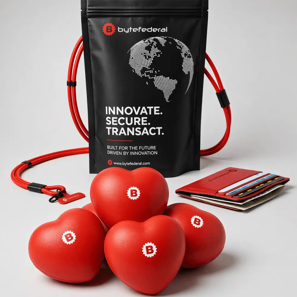 Swag pack для финтех-бренда ByteFederal: Деталь комплектации, упаковки или фирменной графики.