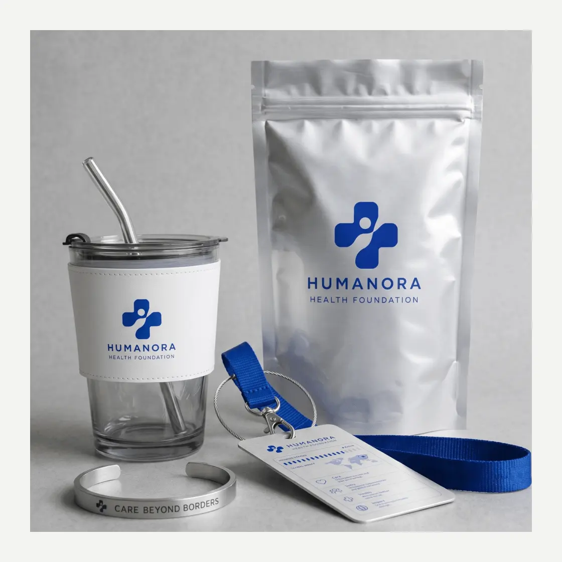 Swag pack для HUMANORA: корпоративные подарки на заказ: Общий ритм комплекта и взаимное положение предметов.
