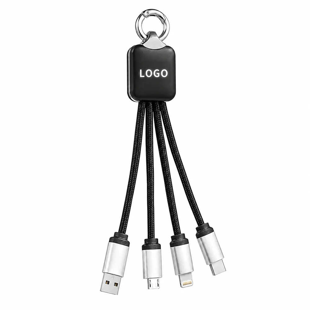 Кабель - брелок Plug с подсветкой гравировки, Черный
