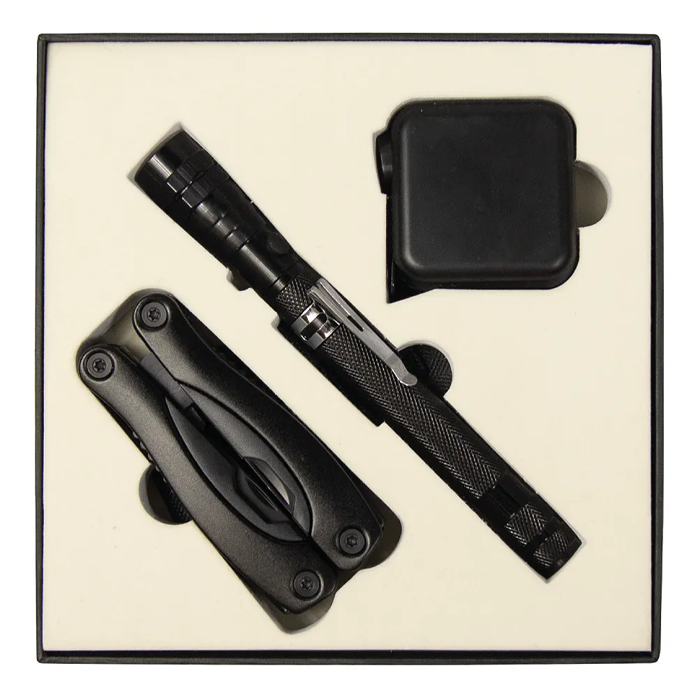Набор подарочный Solution Superior Trio (Фонарь телескопический Tools Flashlight, рулетка Tools Master, 3 метра, Мультитул Tools Birmingham) черный, черный
