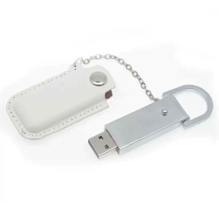 Флеш накопитель USB 2.0 Palermo в кожаном чехле 16GB, металл, белый/серебристый, белый