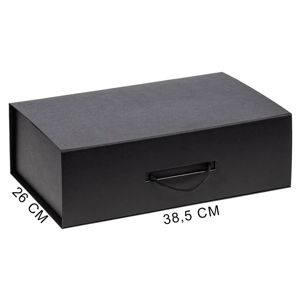 Подарочная коробка, размер 39*26,3*11 см, Solution Prestige Big Case Soft с магнитным клапаном и ручкой , черная, черный 1, бумага под ткань