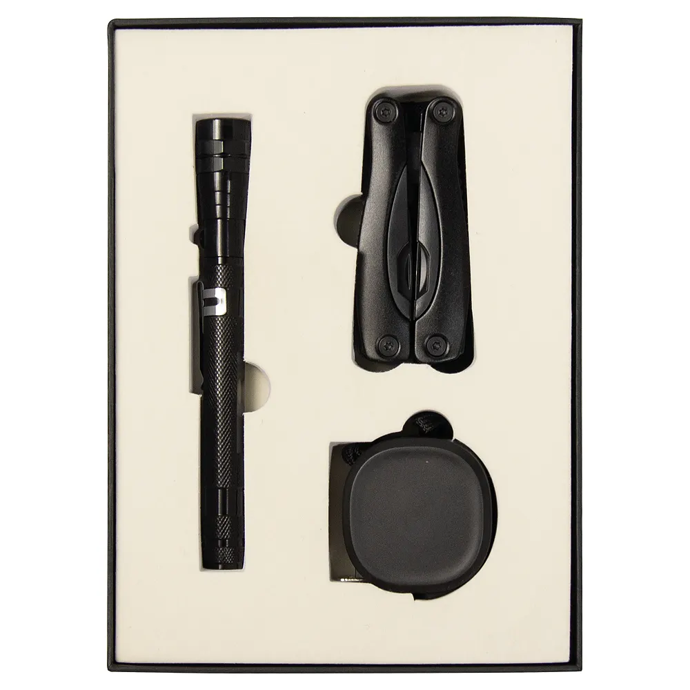 Набор подарочный Solution Superior Trio (Фонарь телескопический Tools Flashlight, рулетка Tools Trecker 3 метра, мультитул Tools Birmingham), черный, черный