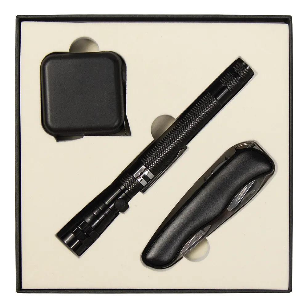 Набор подарочный Solution Superior Trio (Фонарь телескопический Tools Flashlight, рулетка Tools Master, 3 метра, нож складной Tools Nova ) черный, черный