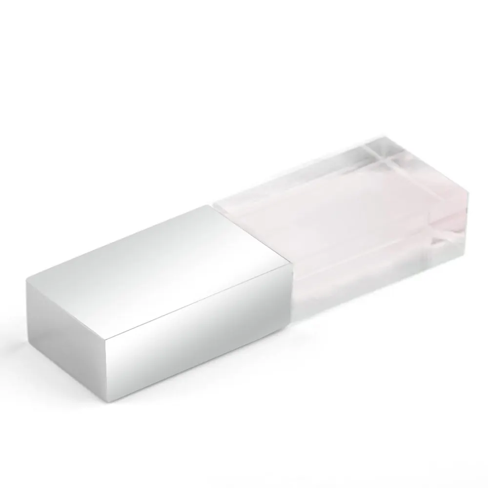 Флеш накопитель USB 2.0 Кристалл, металл/стекло, прозрачный/серебристый, подсветка белым,16 GB, белый / серебристый