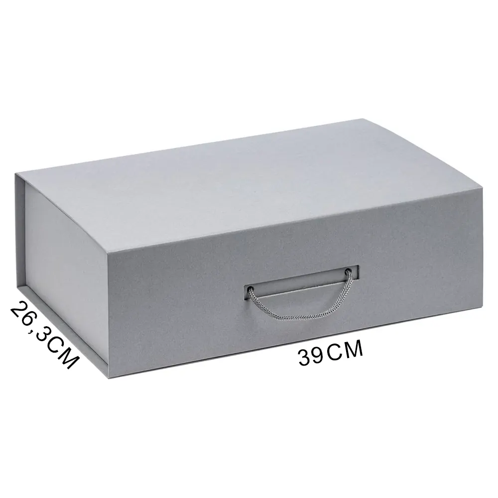 Подарочная коробка, размер 39*26,3*11 см, Solution Prestige Big Case Linen с магнитным клапаном и ручкой , с EVA ложементом 36,8*25,1*4 см под индивидуальную вырубку, серебристая, серебристый