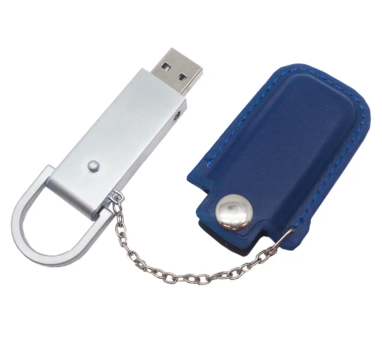 Флеш накопитель USB 2.0 Palermo в кожаном чехле 32GB, металл, синий/серебристый, серебристый / синий
