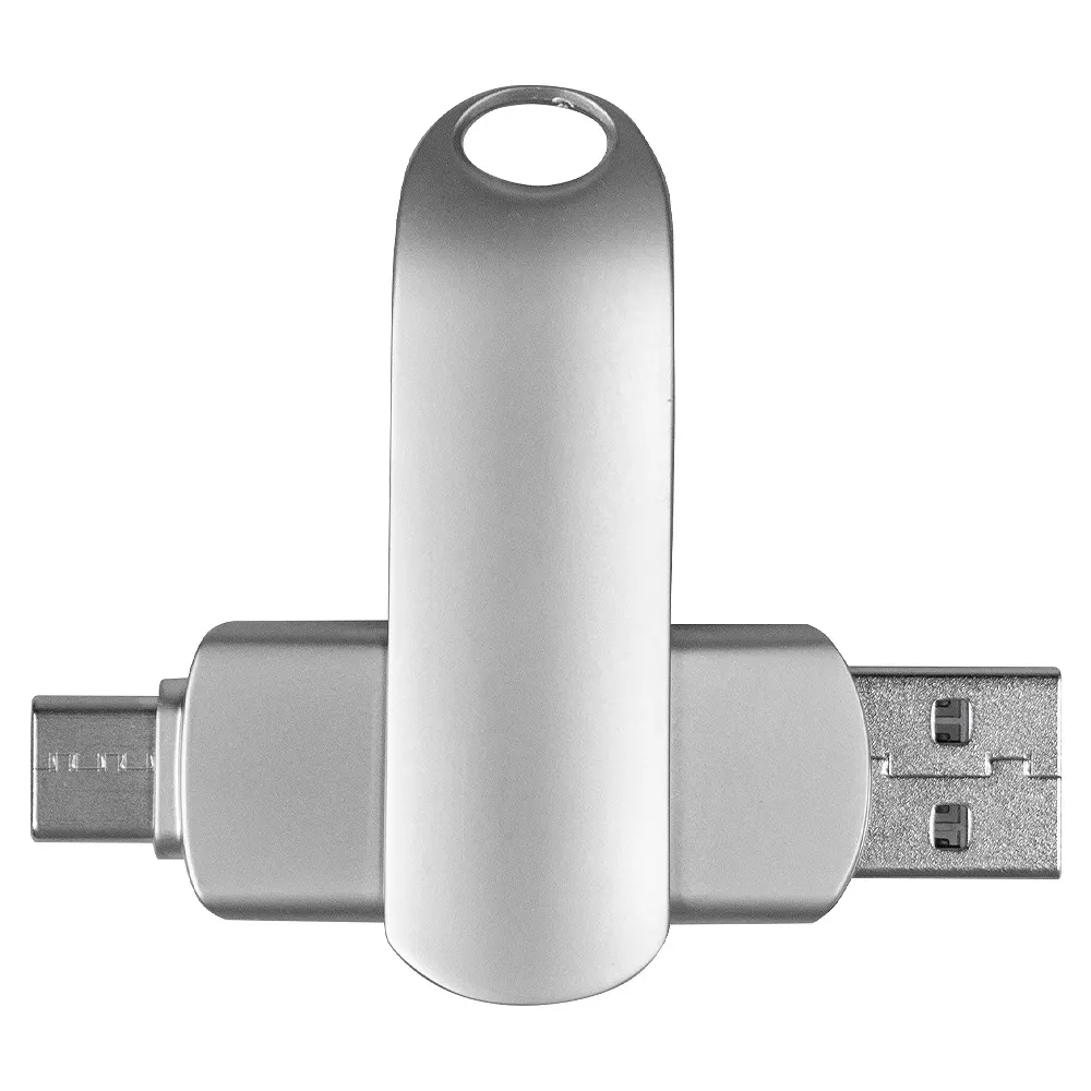 Флеш накопитель USB 2.0 + TYPE C Cupertino, металл, серебристый матовый, 32 GB — флешки с логотипом