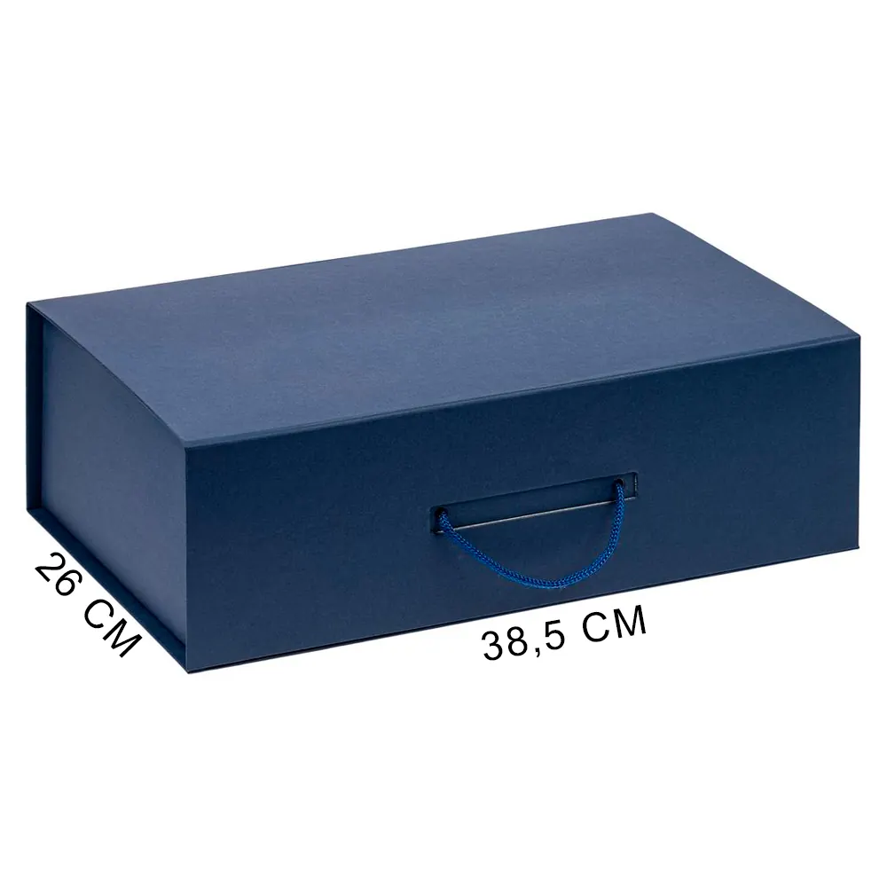 Подарочная коробка, размер 38,5*26*10,5 см, Solution Prestige Big Case Soft с магнитным клапаном и ручкой , с EVA ложементом 36,8*25,1*4 см под индивидуальную вырубку , черная,, темно-синий, бумага под лён