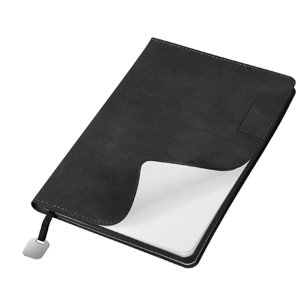 Ежедневник Flexy Tenero Suede A5, синий, недатированный, в гибкой обложке с петлей для ручки, черный