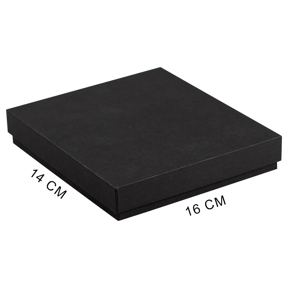 Коробка подарочная, размер 16*14*2 см, Solution Superior Linen, черная, бежевый ложемент с прямоугольной вырубкой, черный 3, бумага под лён
