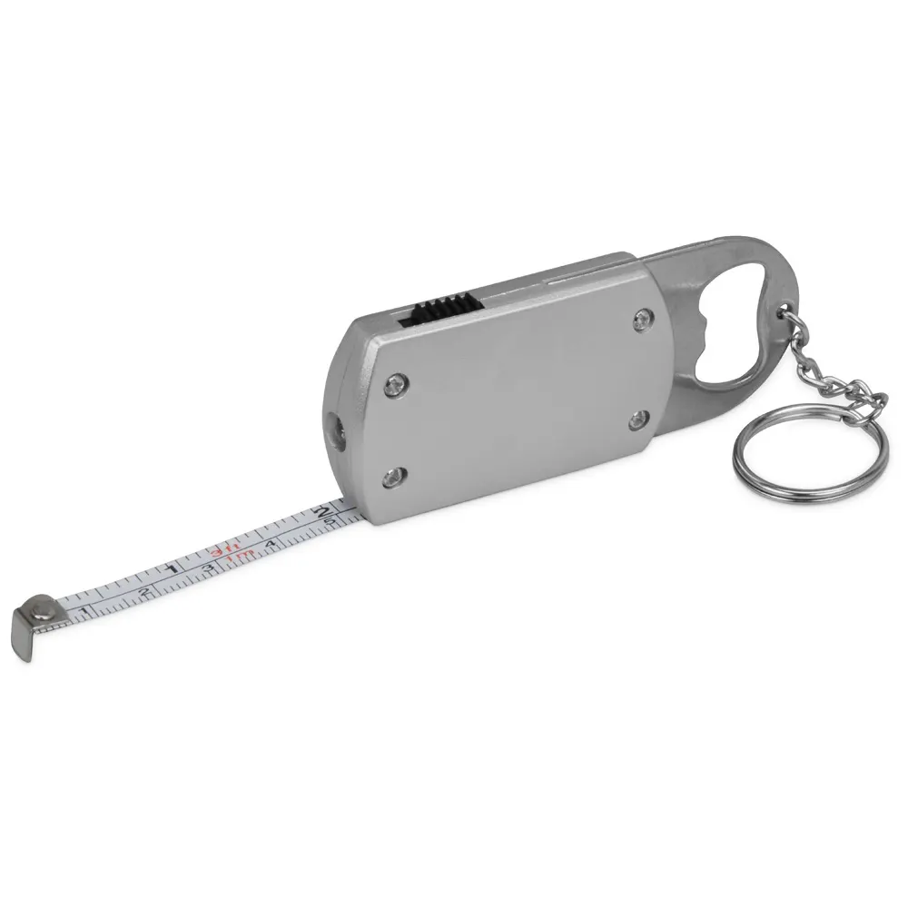 Брелок-открывашка с фонариком и рулеткой, 1 м, Tools Opener, черный, серебристый