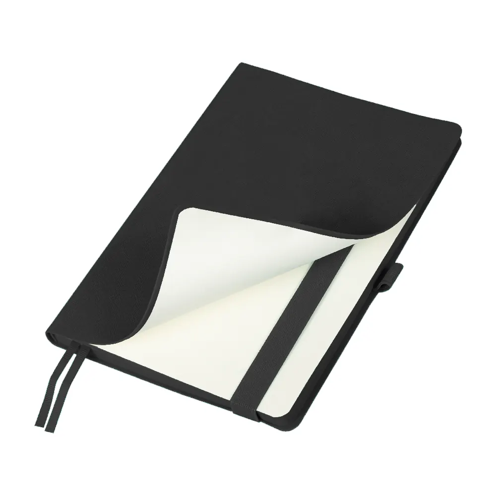 Ежедневник Flexy Line Linen А5, синий, недатированный, в гибкой обложке, с резинкой и петлей для ручки, черный