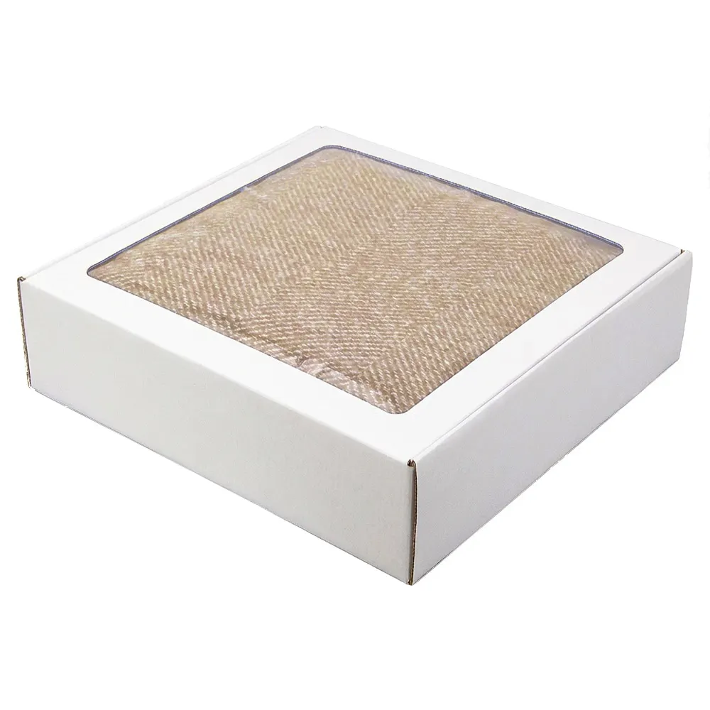 Плед акриловый Super Soft Nature размер 120*160 см, серый, плотность 450гр/м2, в подарочной белой крафтовой коробке с окошком, бежевый