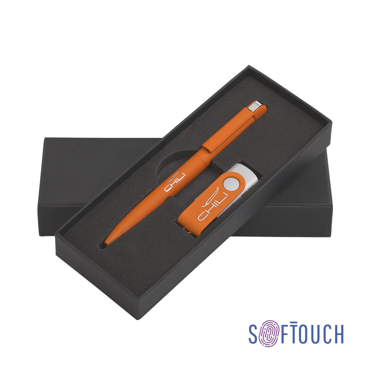 Набор ручка + флеш-карта 16 Гб в футляре, покрытие soft touch — арт. 6877-10S/16Gb, оранжевый