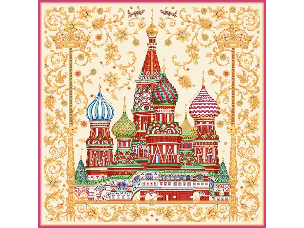 Платок Собор Василия Блаженного, разноцветный