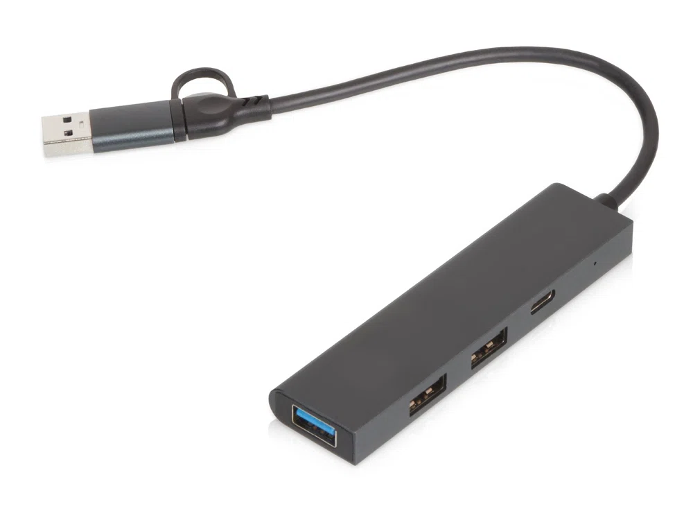 USB-хаб Command с коннектором 2-в-1 USB-C и USB-A, 2.0/3.0, черный