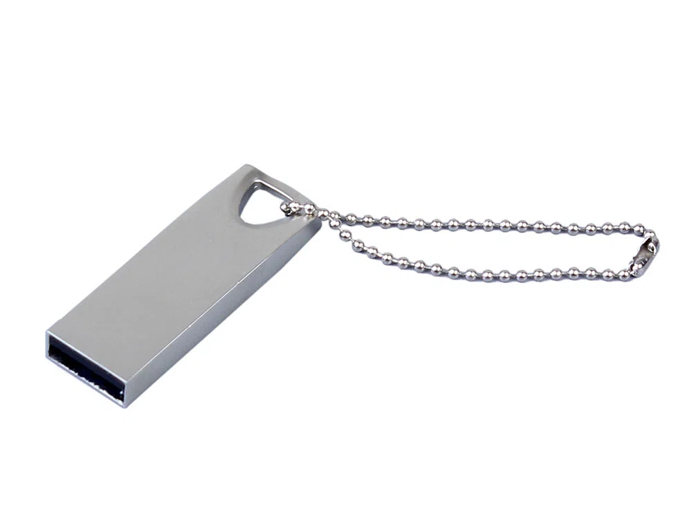 USB 2.0-флешка на 64 Гб с мини чипом и отверстием для цепочки, серебристый
