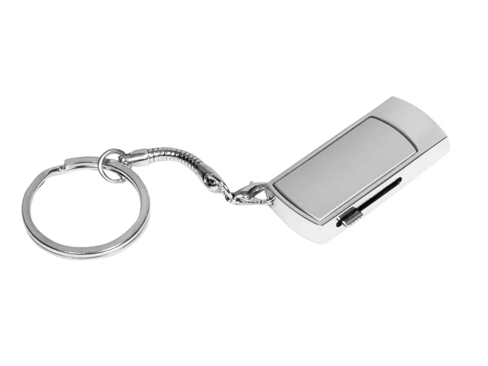 USB 2.0- флешка на 16 Гб с выдвижным механизмом и мини чипом, серебристый/белый