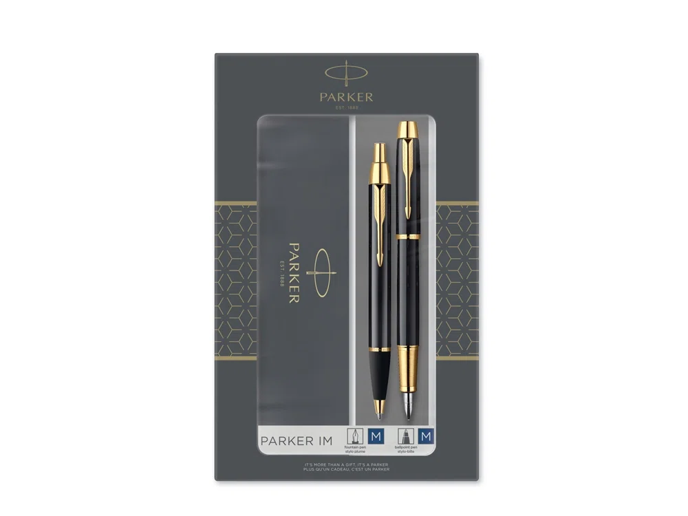 Набор Parker IM Core Black GT: ручка шариковая, ручка перьевая, черный/золотистый