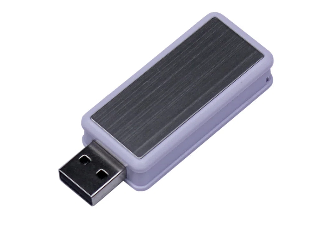 USB 3.0- флешка промо на 64 Гб прямоугольной формы, выдвижной механизм, белый