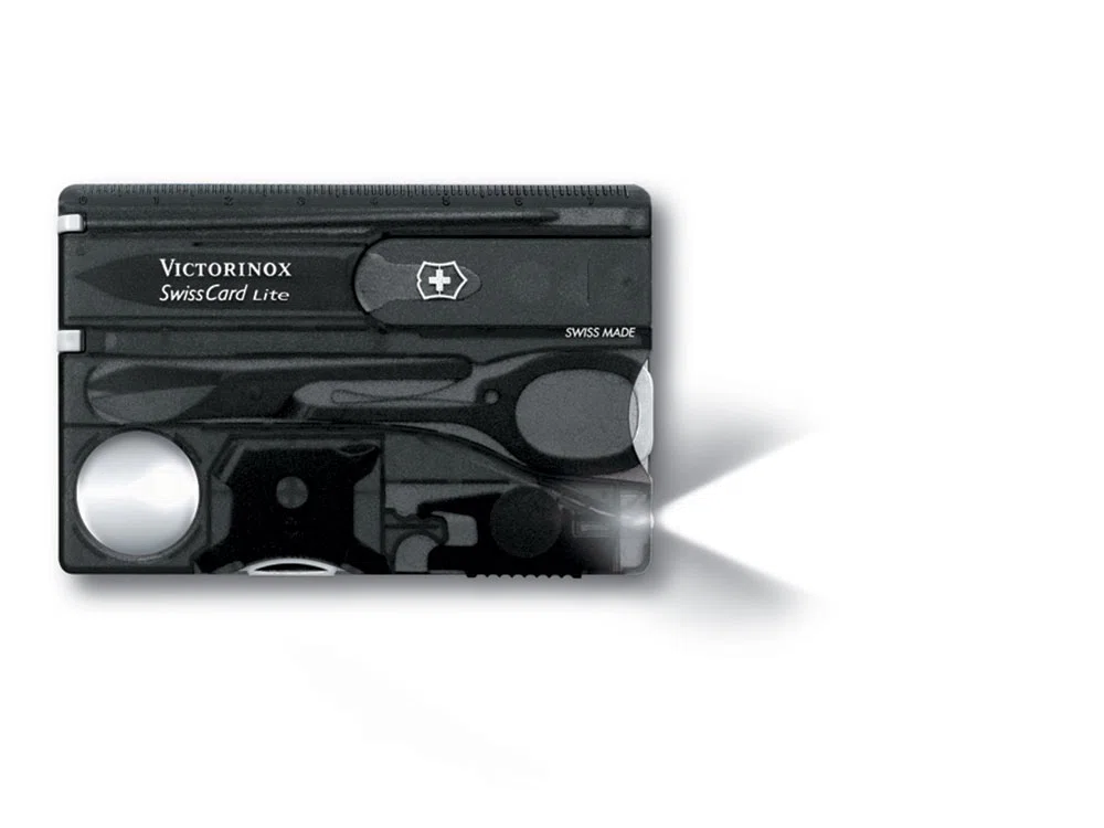 Швейцарская карточка SwissCard Lite, 13 функций, полупрозрачный черный
