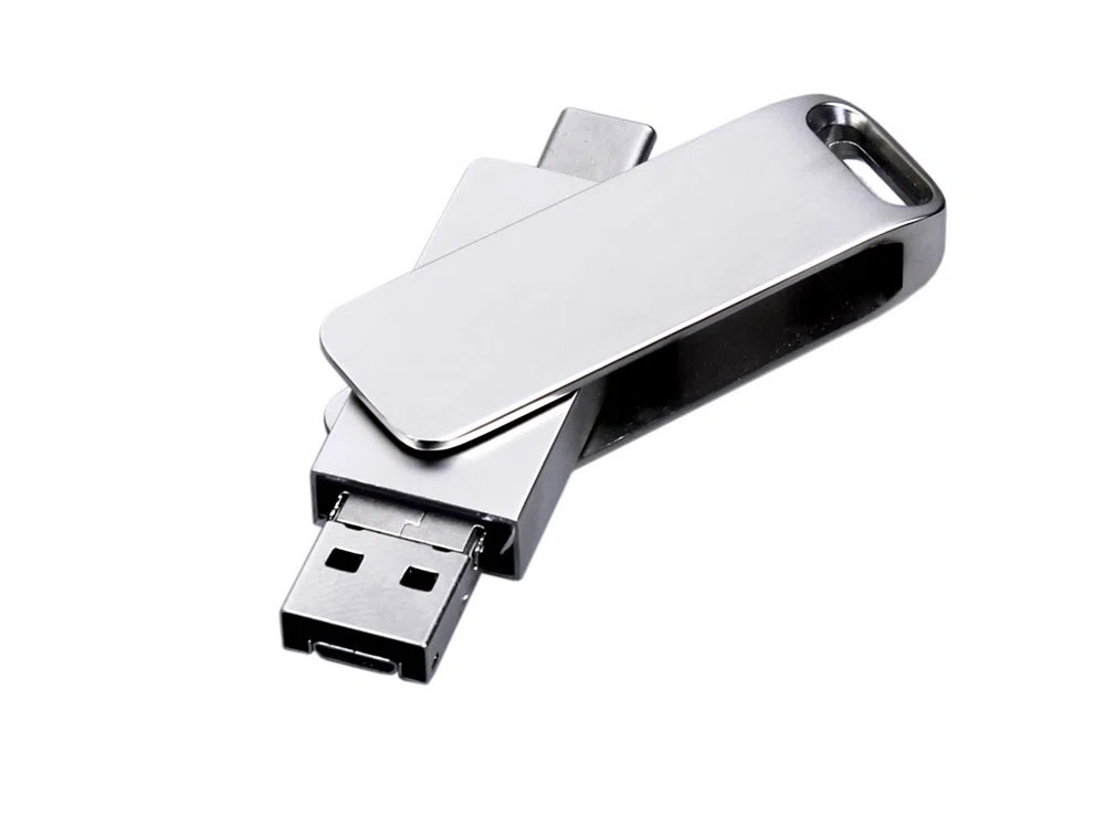 USB 2.0-флешка на 32 Гб 3-в-1 с разъемами Micro USB и USB-C, серебристый