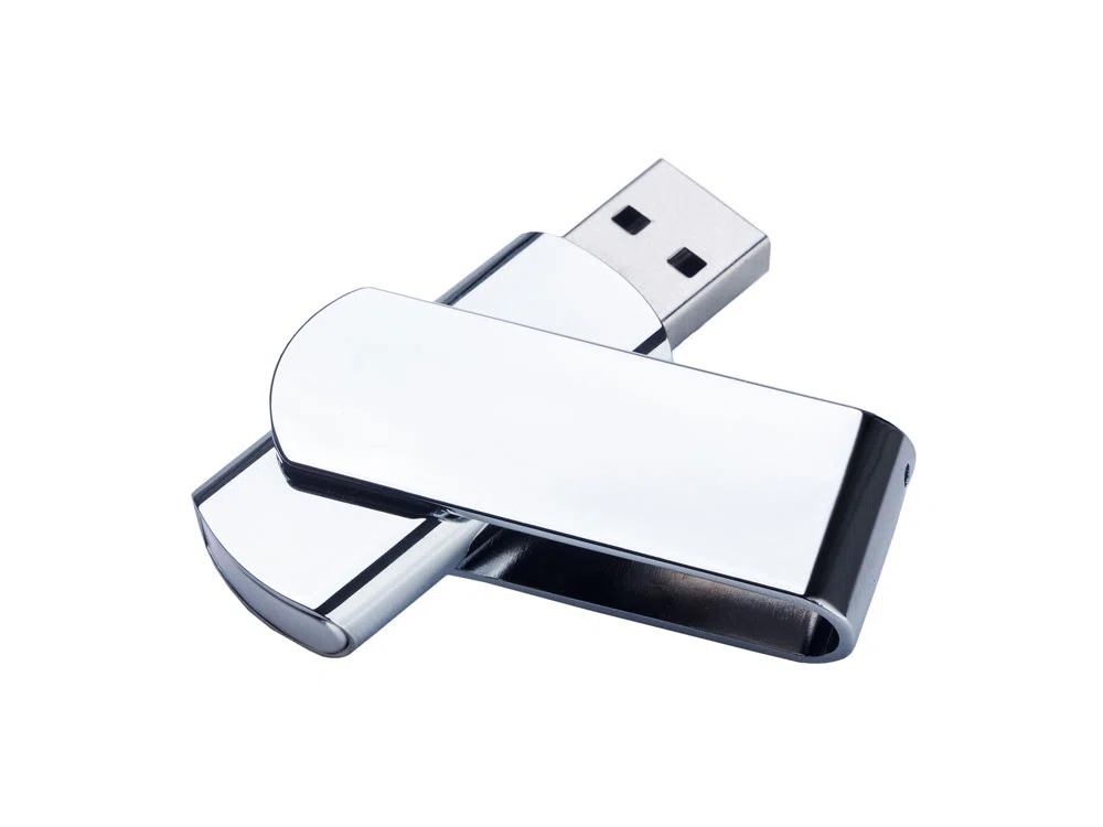 USB 2.0- флешка на 64 Гб глянцевая поворотная, серебристый/глянец