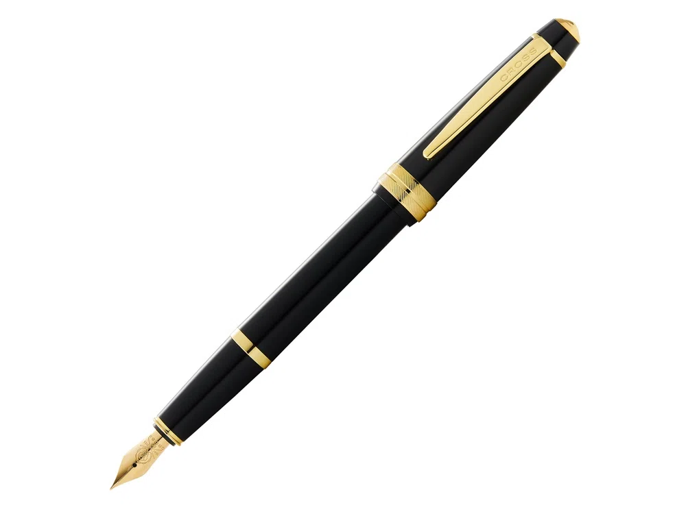 Ручка перьевая Bailey Ligh Polished Black Resin and Gold Tone, перо F, черный/золотистый