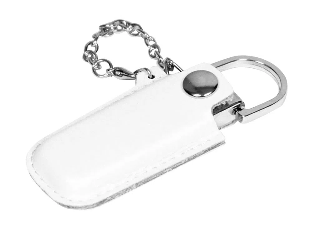 USB 2.0- флешка на 8 Гб в массивном корпусе с кожаным чехлом, белый/серебристый