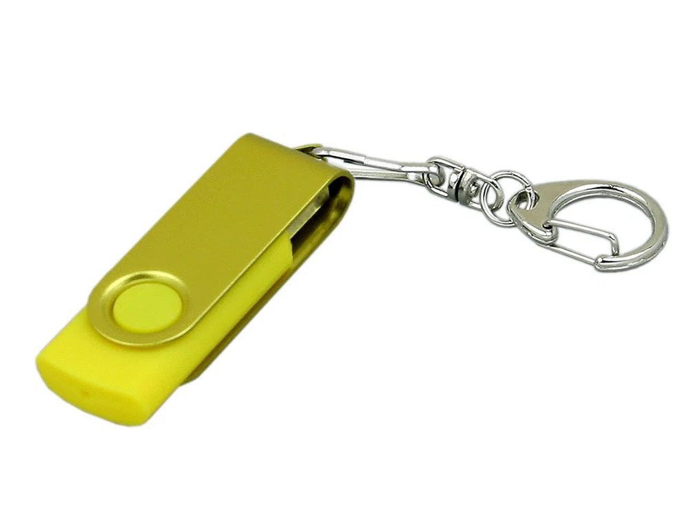 USB 2.0- флешка промо на 64 Гб с поворотным механизмом и однотонным металлическим клипом, желтый