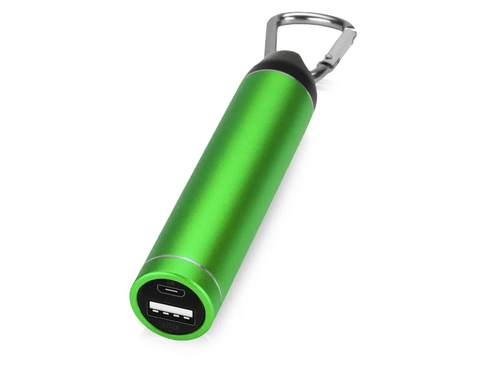 Внешний аккумулятор Марс с карабином, 2600 mAh, зеленый/черный/серебристый