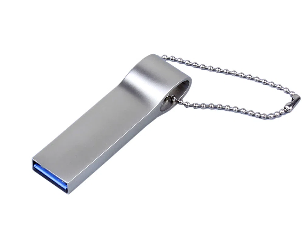USB 2.0-флешка на 64 Гб с мини чипом и боковым отверстием для цепочки, серебристый