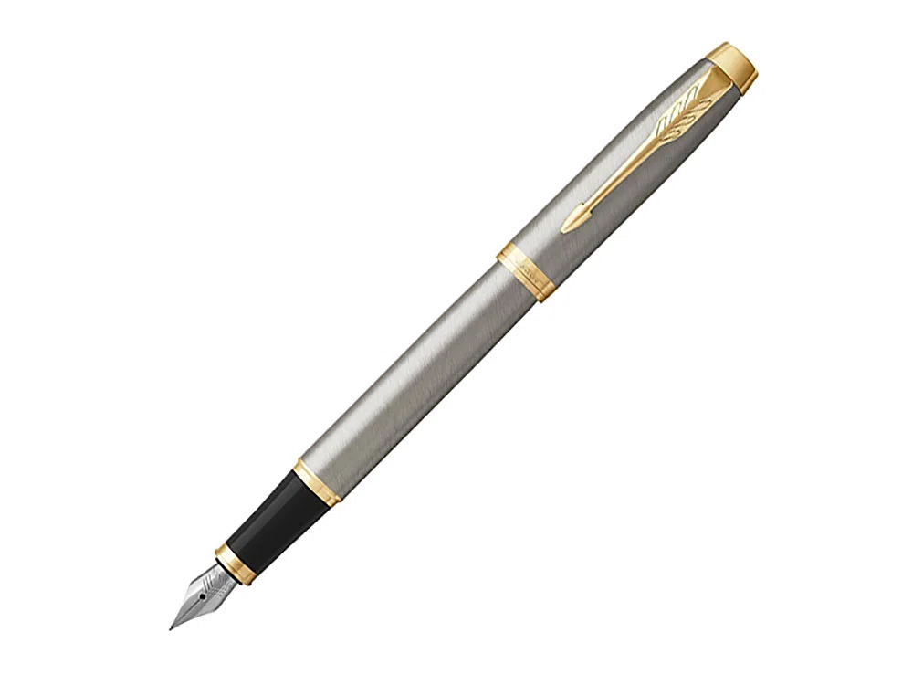 Ручка перьевая Parker IM Metal Brushed Metal GT, серебристый/золотистый