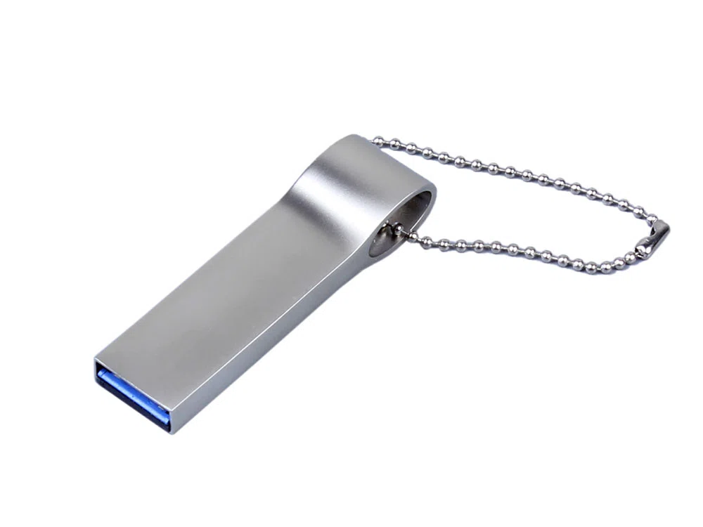 USB 3.0-флешка на 64 Гб с мини чипом и боковым отверстием для цепочки, серебристый