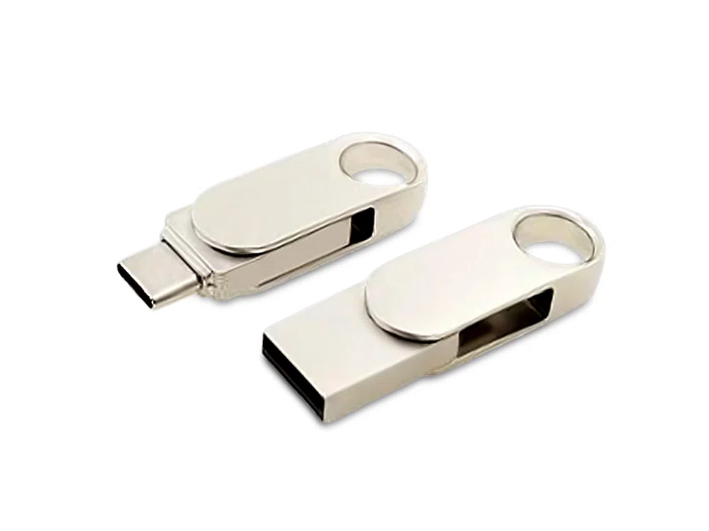 USB 3.0- флешка Uranium на 32 Гб с поворотным механизмом и дополнительным разъемом Type-C, серебристый