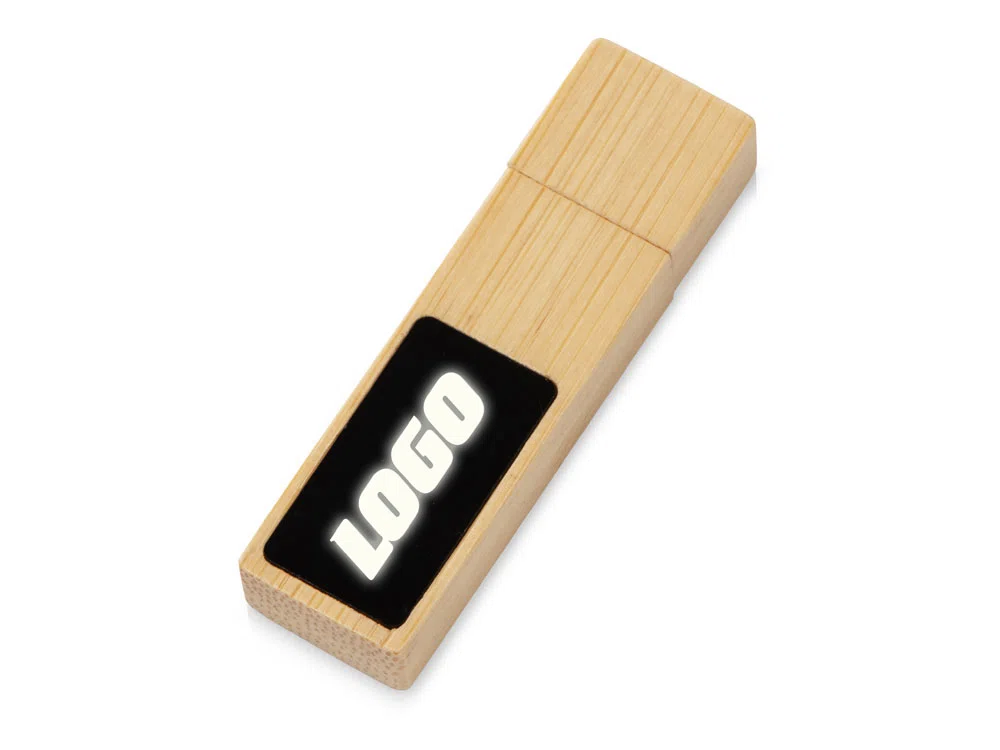 USB 2.0- флешка на 32 Гб c подсветкой логотипа Bamboo LED, натуральный