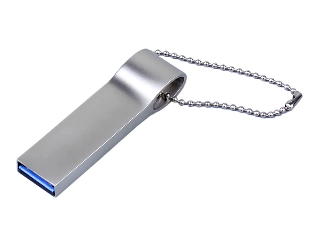 USB 2.0-флешка на 512 Мбайт с мини чипом и боковым отверстием для цепочки, серебристый