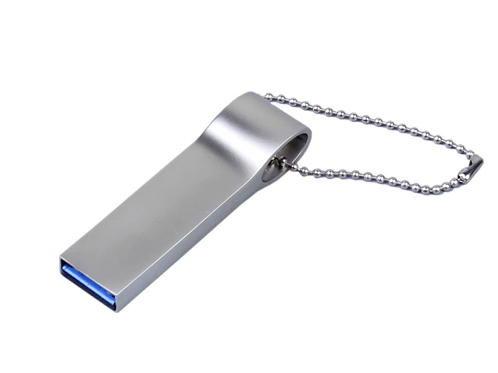 USB 2.0-флешка на 32 Гб с мини чипом и боковым отверстием для цепочки, серебристый