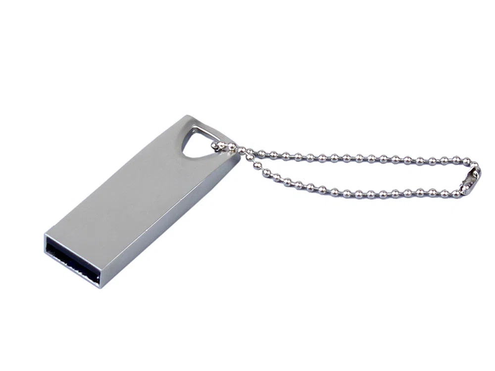 USB 2.0-флешка на 32 Гб с мини чипом и отверстием для цепочки, серебристый