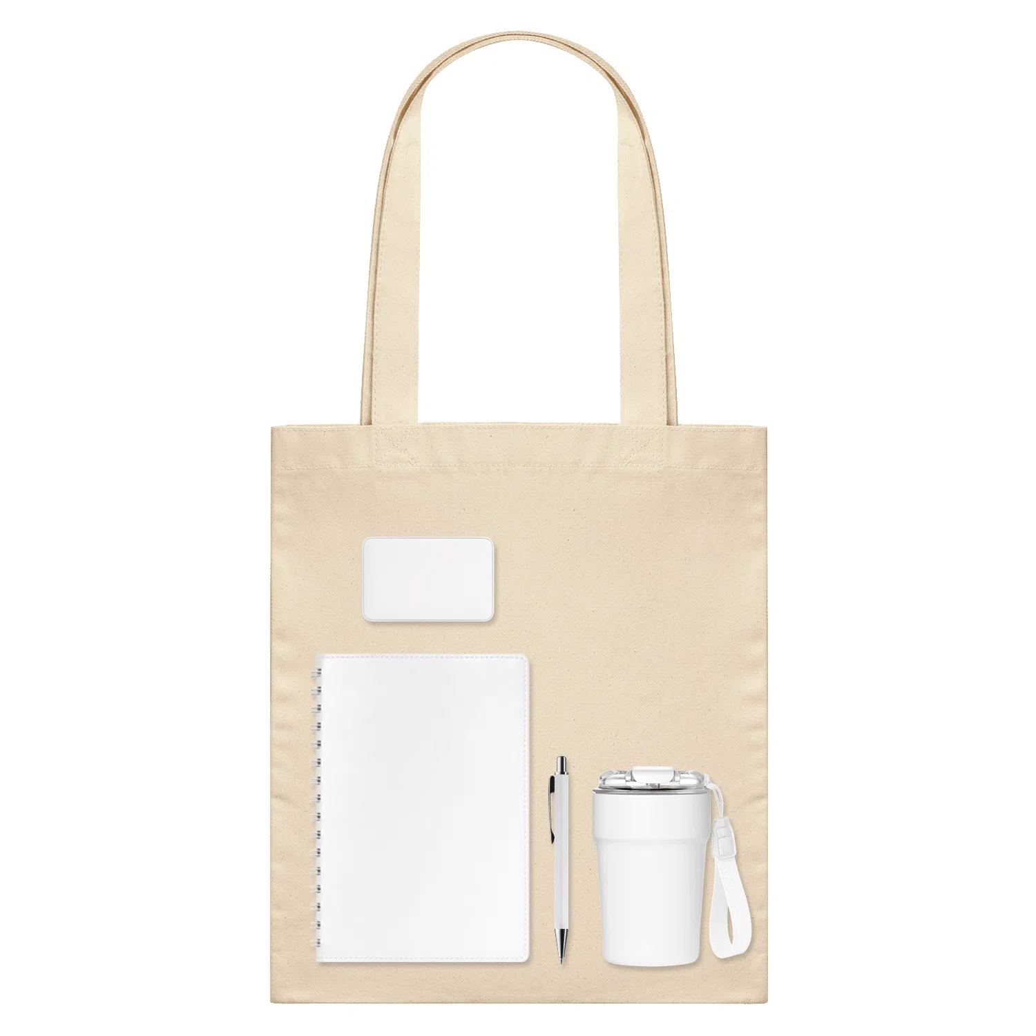 Подарочный набор Велком Пак (Welcome Pack), белый (термокружка, ежедневник, ручка, ЗУ, шоппер), белый/бежевый